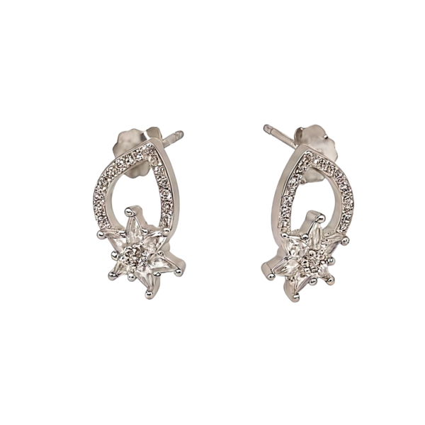 Pure 925 Silver Stardust Zirconia Oval Earrings - Image 2