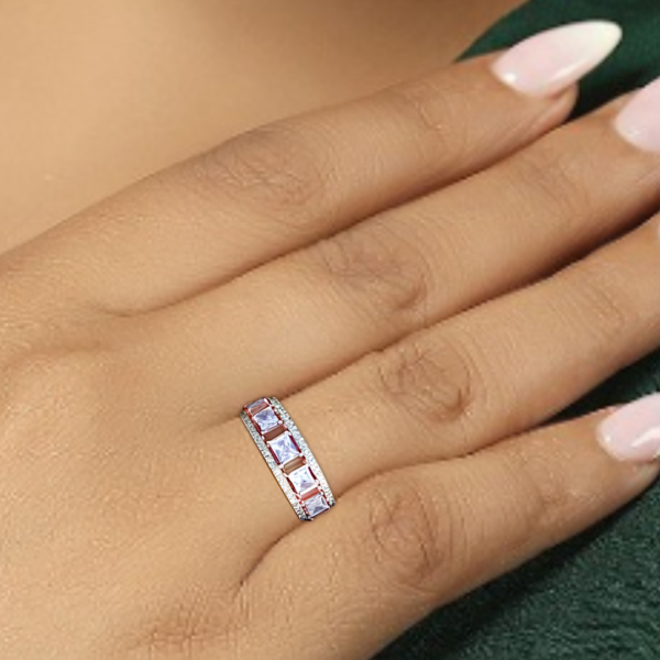 Pure 925 Silver Rectangle Zircon Ring - Image 8