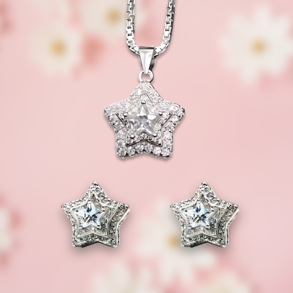 Pure 925 Silver Pendant and Earrings Set with Sparkling Zircon Stones