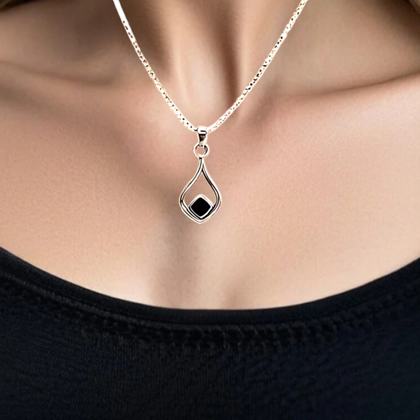 Pure 925 Silver Black Pendant With Chain - Image 2